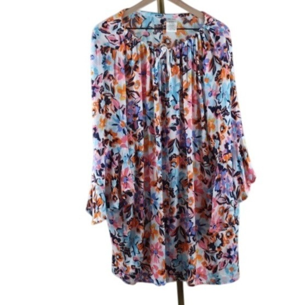 Anne Cole Floral Swim Cover Up Dress XL/XXL Multi Color Bell Sleeve ACSC509 NEW